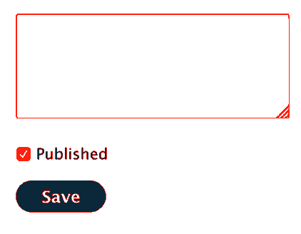 Notes user interface: a text area, a published checkbox and a Save button