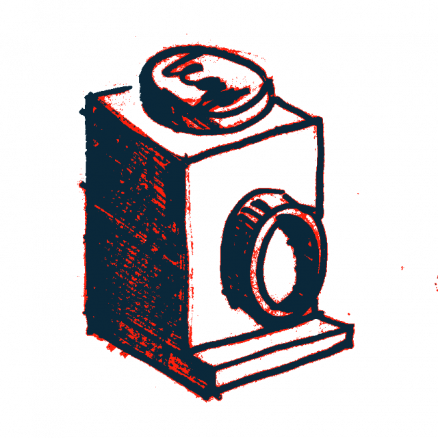 Drawing of a 1 x 1 lego brick with headlight stud.
